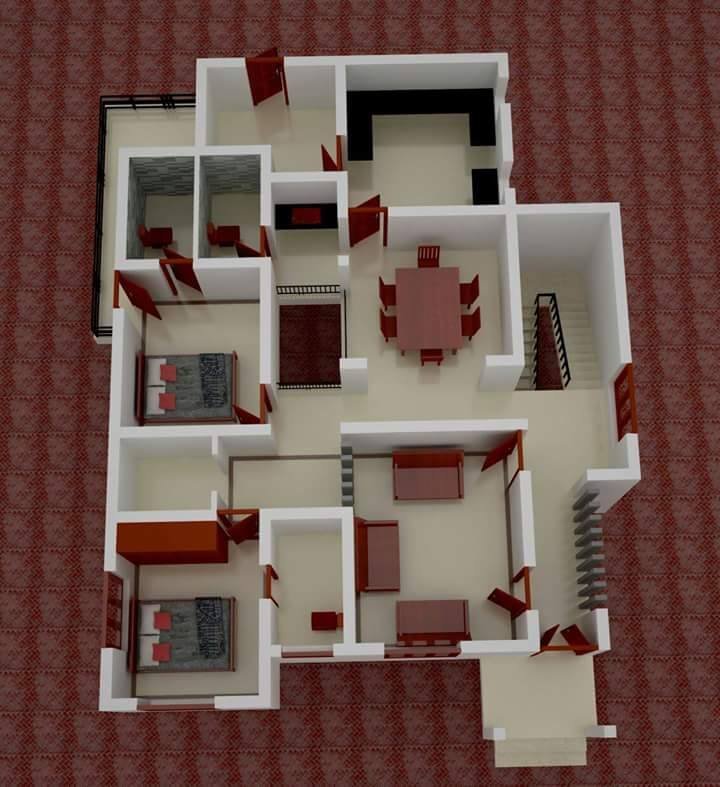 39+ bangalore low cost 2 bedroom house floor plan design 3d Bedroom