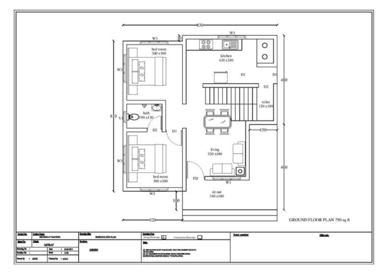 790 Square Feet 2 Bedroom Single Floor Contemporary Style House And