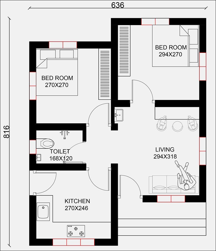 500 Square Feet 2 Bedroom Contemporary Style Modern House For 11 Lack 