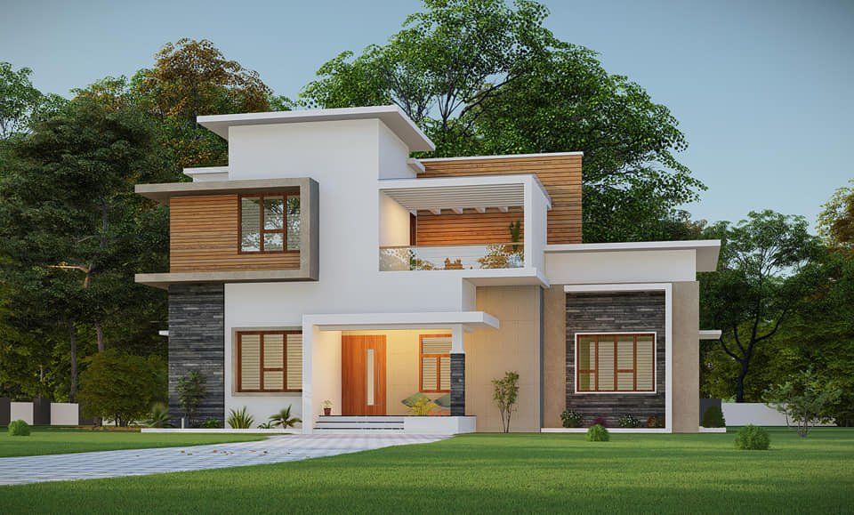 1400 Sq Ft 3BHK Contemporary Style Two Storey House And Plan Home Pictures