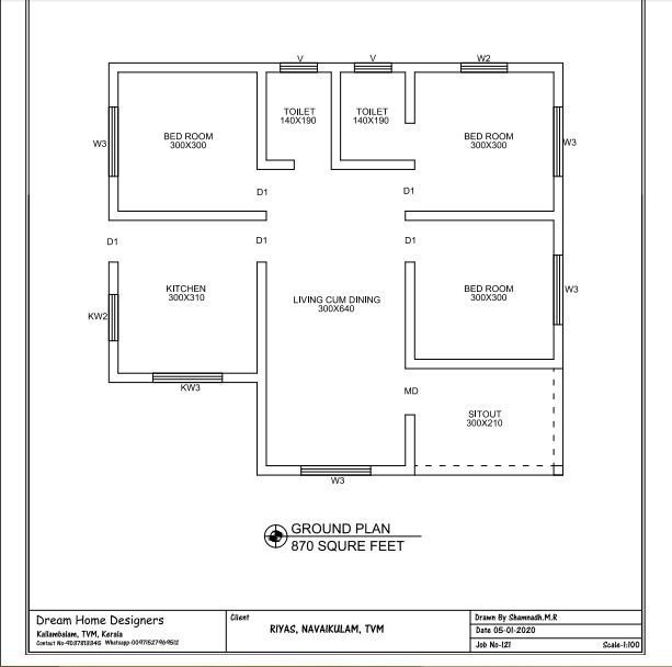 870 Sq Ft 3BHK Single Floor Low Budget House And Plan 13 Lacks Home Pictures