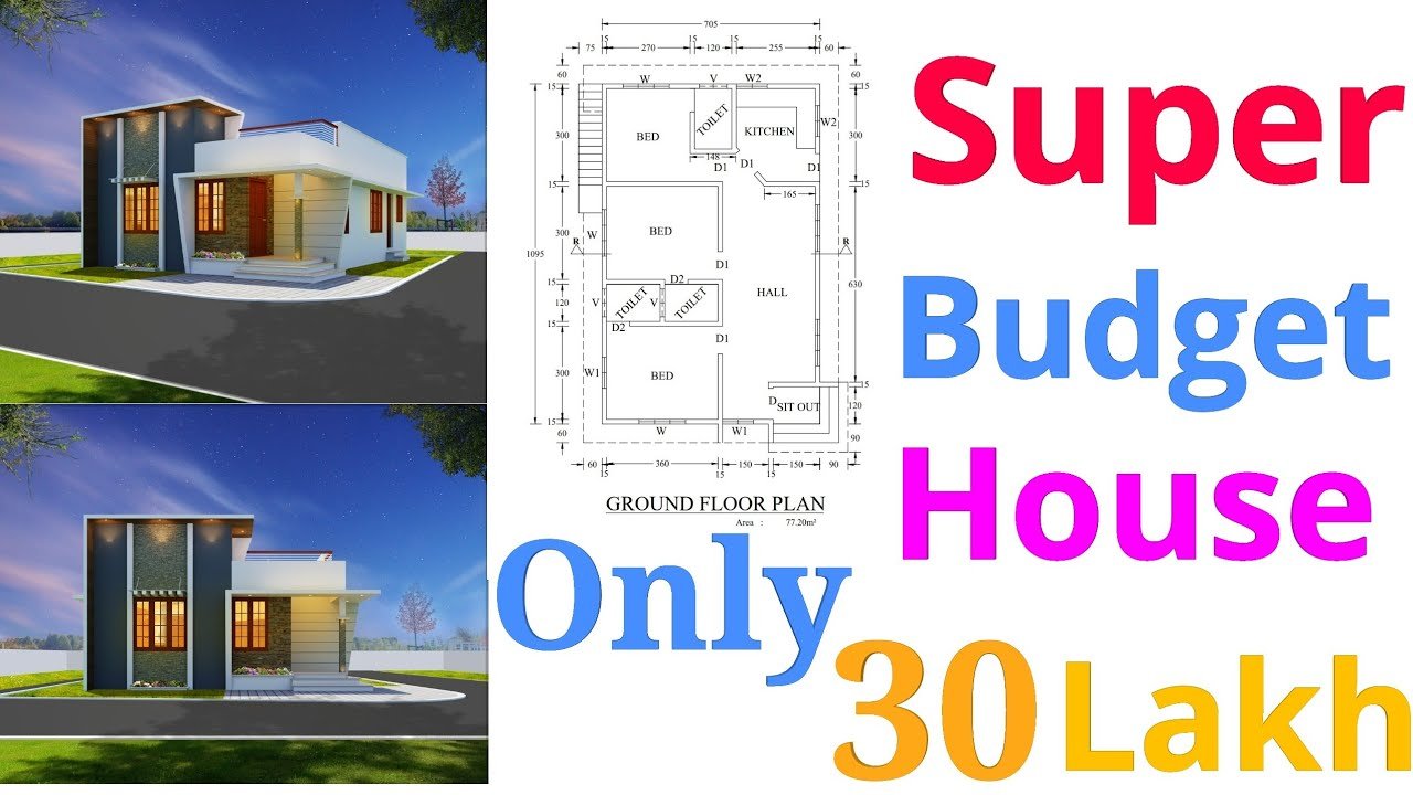 1000 Square Feet 3 Bedroom Contemporary Style Single Floor House and Plan