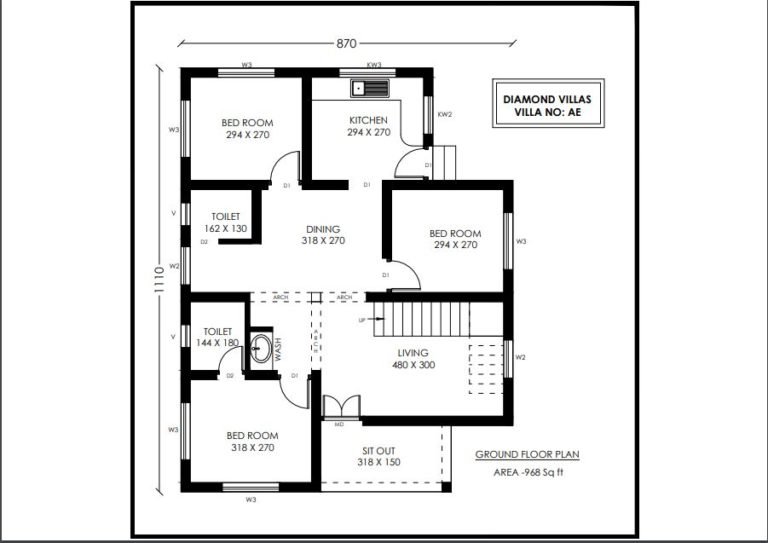 968 Sq Ft 3BHK Contemporary Style Single-Storey House and Free Plan ...