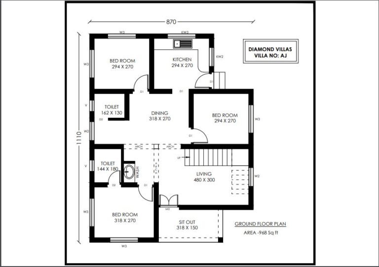 968 Sq Ft 3BHK Contemporary Style Single-Storey House and Free Plan ...