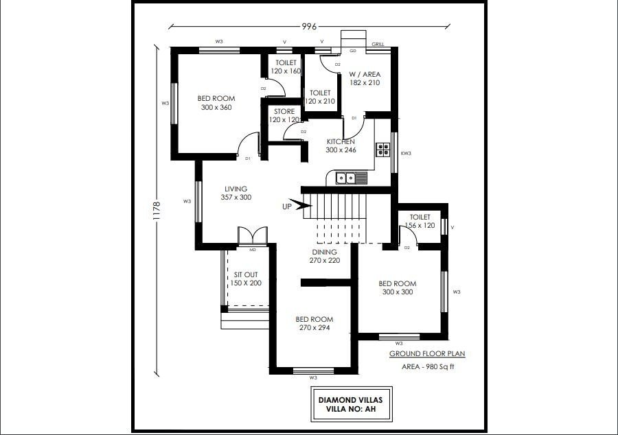 980 Sq Ft 3BHK Contemporary Style Single Storey House And Free Plan Home Pictures