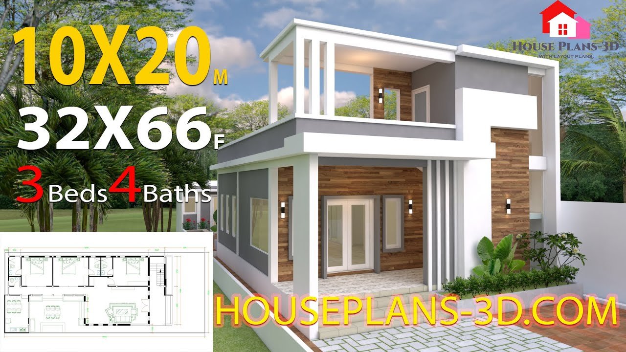 House Design Plans 32x66 Feet 3 Bedrooms 10x20 Meter Full Plans