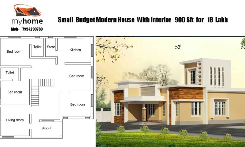 900 Sq Ft 3BHK Contemporary Style Single Storey Home and Free Plan