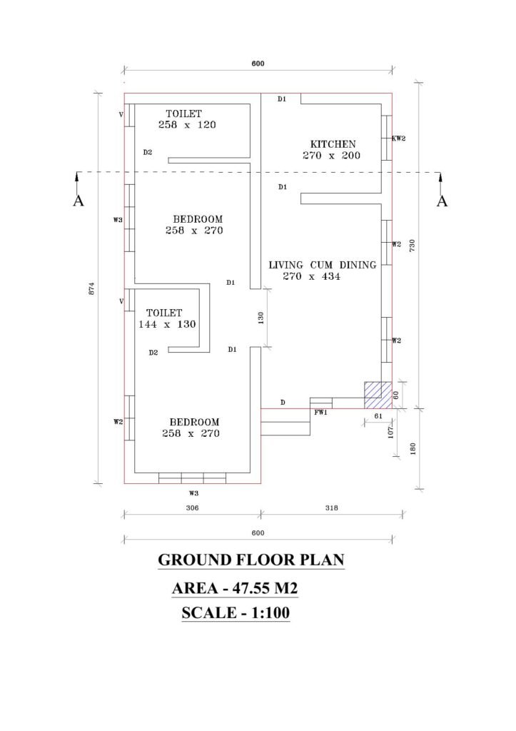 COMPACT 2BHK HOUSE PLAN AT THRISSUR